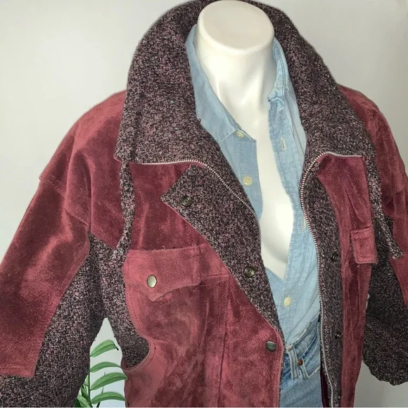 v i n t a g e :: Suede Leather Bomber Tweed Wool Knit Jacket